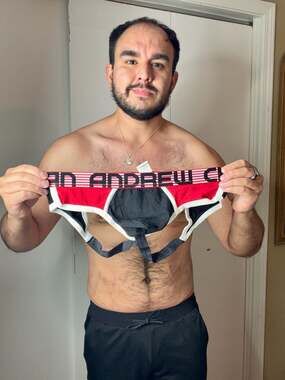 New Andrew Christian Men's Jockstrap Red/Black Color Block Size Large